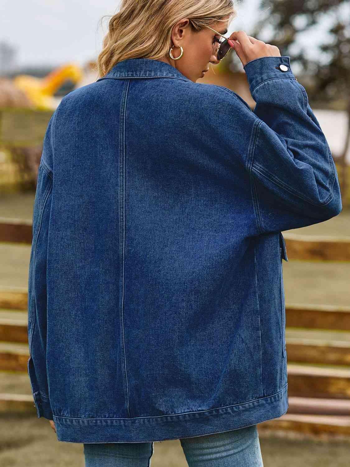 Dropped Shoulder Oversized Denim Jacket - MXSTUDIO.COM