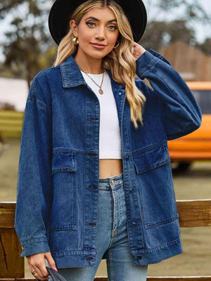 Dropped Shoulder Oversized Denim Jacket - MXSTUDIO.COM