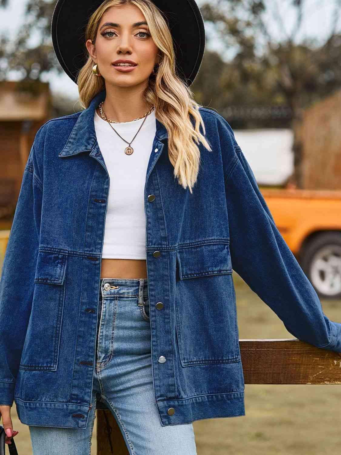 Dropped Shoulder Oversized Denim Jacket - MXSTUDIO.COM