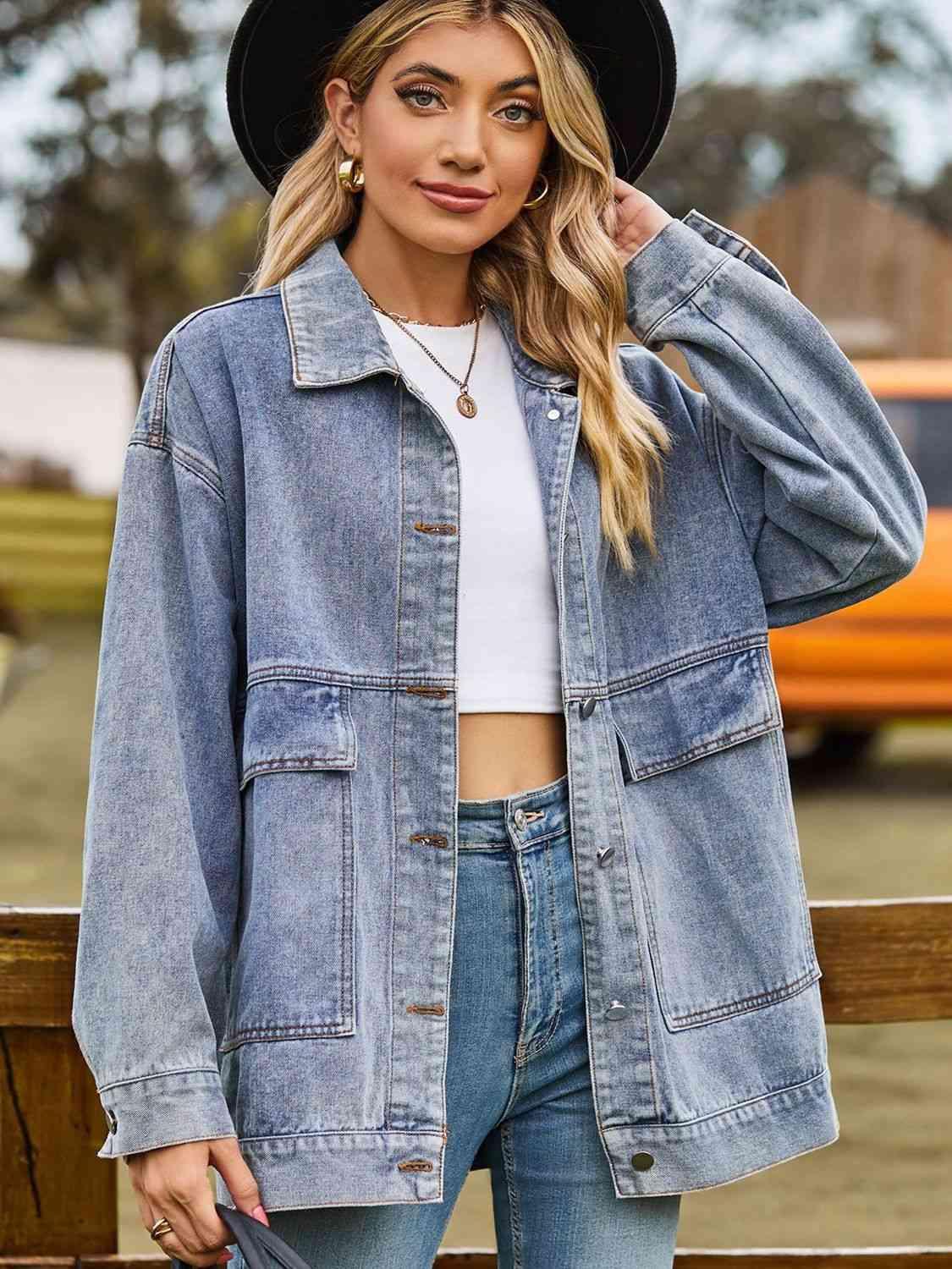 Dropped Shoulder Oversized Denim Jacket - MXSTUDIO.COM