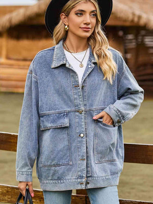 Dropped Shoulder Oversized Denim Jacket - MXSTUDIO.COM