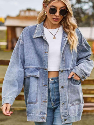 Dropped Shoulder Oversized Denim Jacket - MXSTUDIO.COM