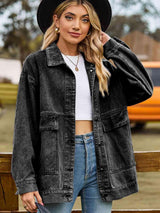 Dropped Shoulder Oversized Denim Jacket - MXSTUDIO.COM