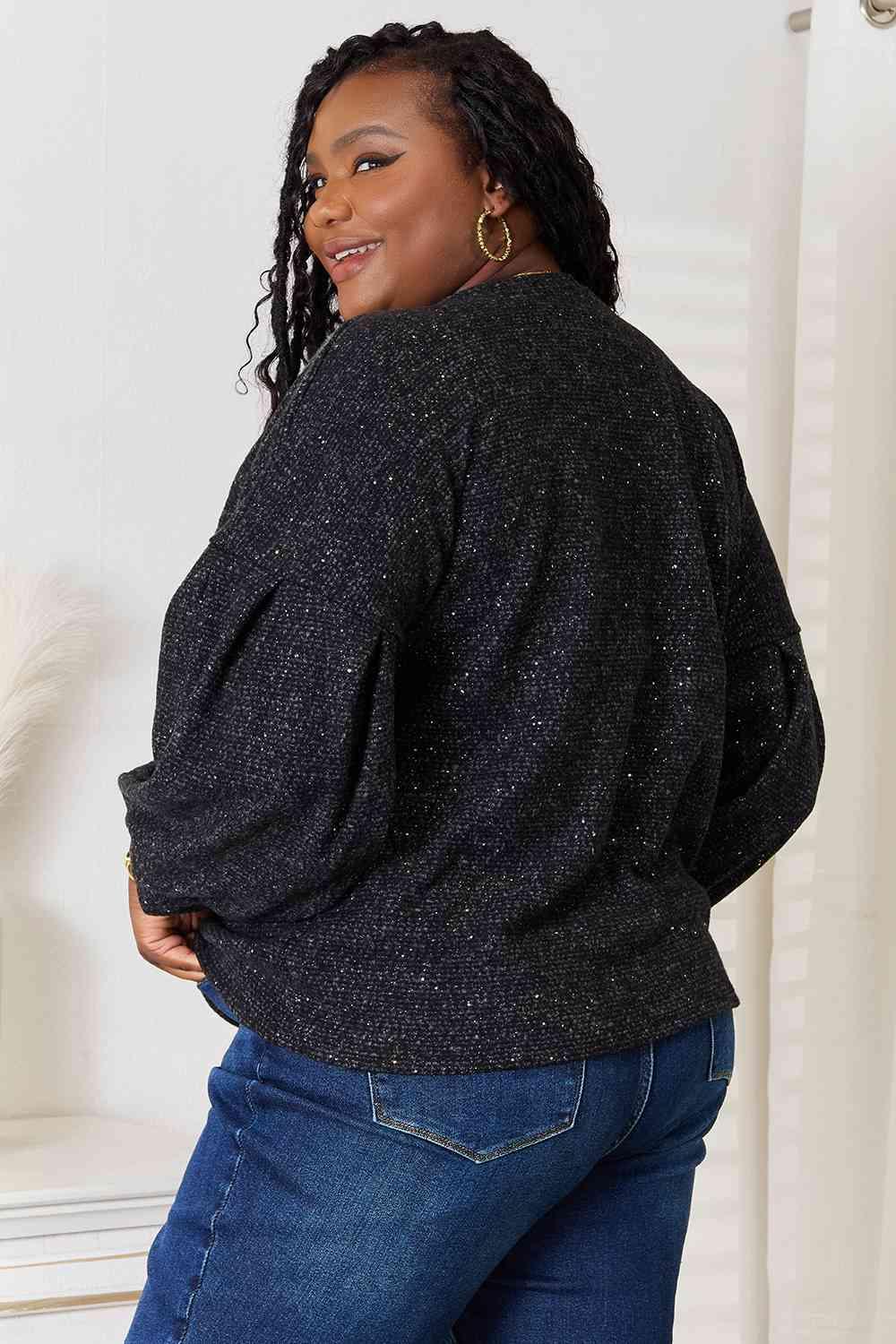 Oversized Fit Long Sleeve Plus Size Glitter Top - MXSTUDIO.COM