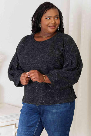 Oversized Fit Long Sleeve Plus Size Glitter Top - MXSTUDIO.COM