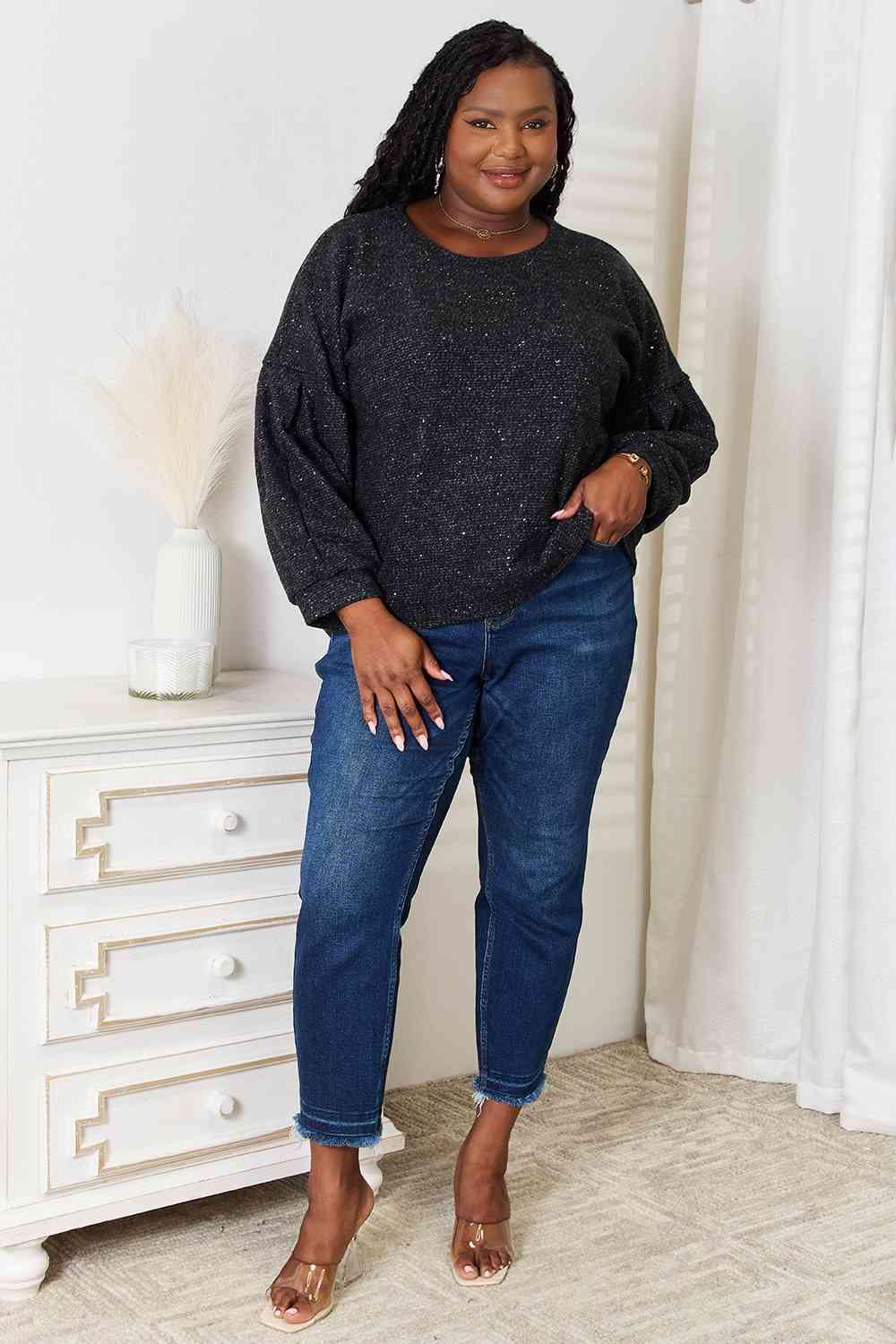 Oversized Fit Long Sleeve Plus Size Glitter Top - MXSTUDIO.COM