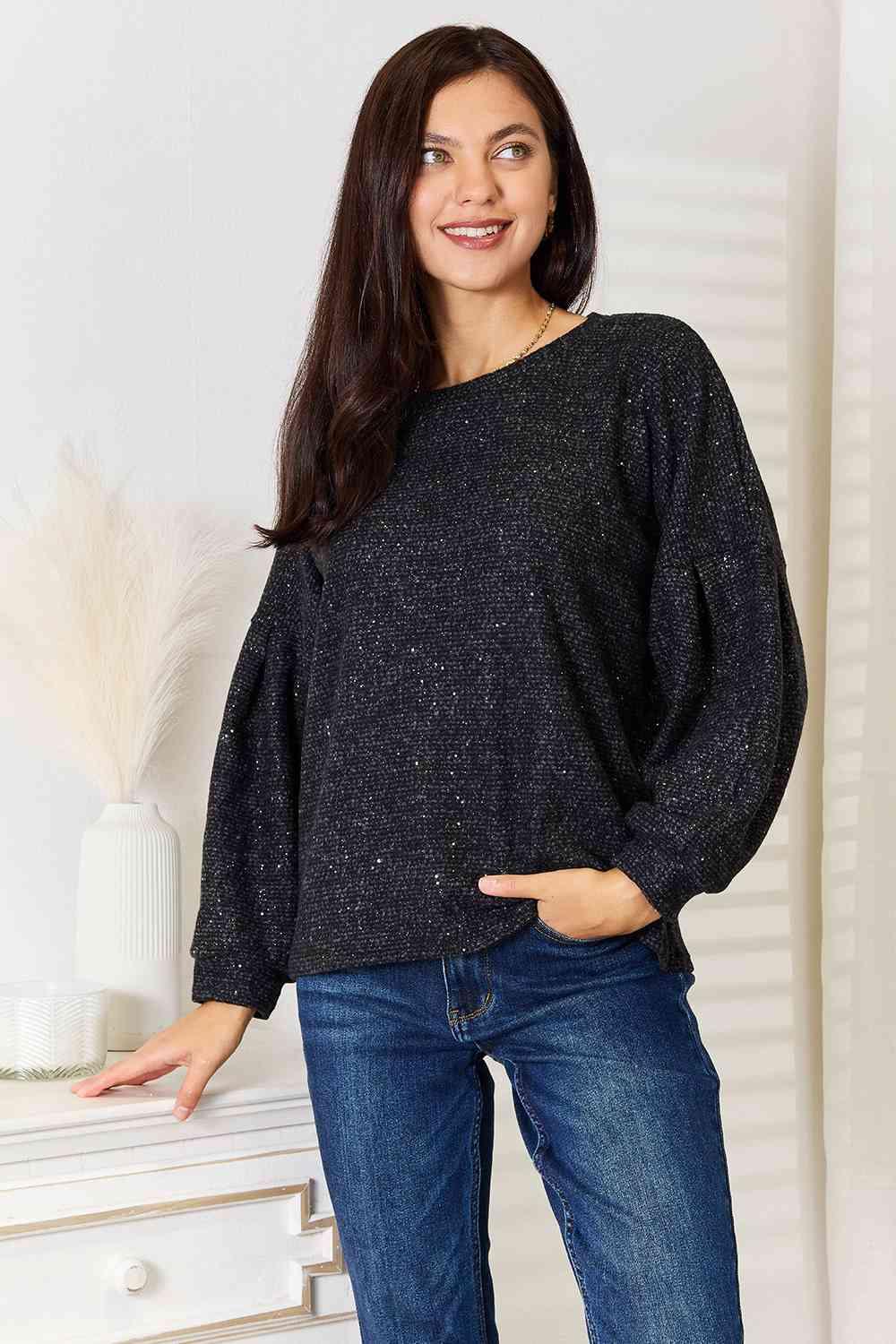 Oversized Fit Long Sleeve Plus Size Glitter Top - MXSTUDIO.COM