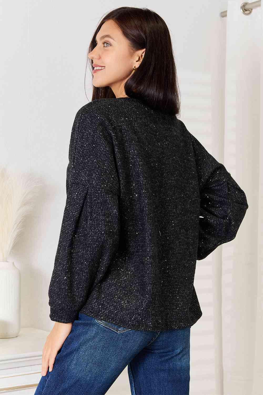 Oversized Fit Long Sleeve Plus Size Glitter Top - MXSTUDIO.COM