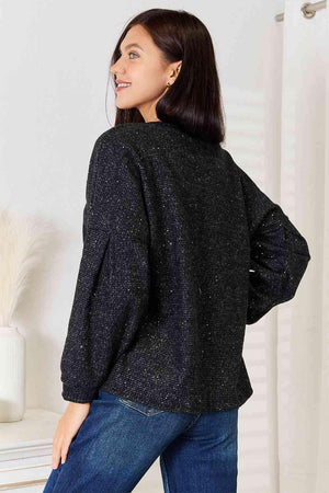 Oversized Fit Long Sleeve Plus Size Glitter Top - MXSTUDIO.COM