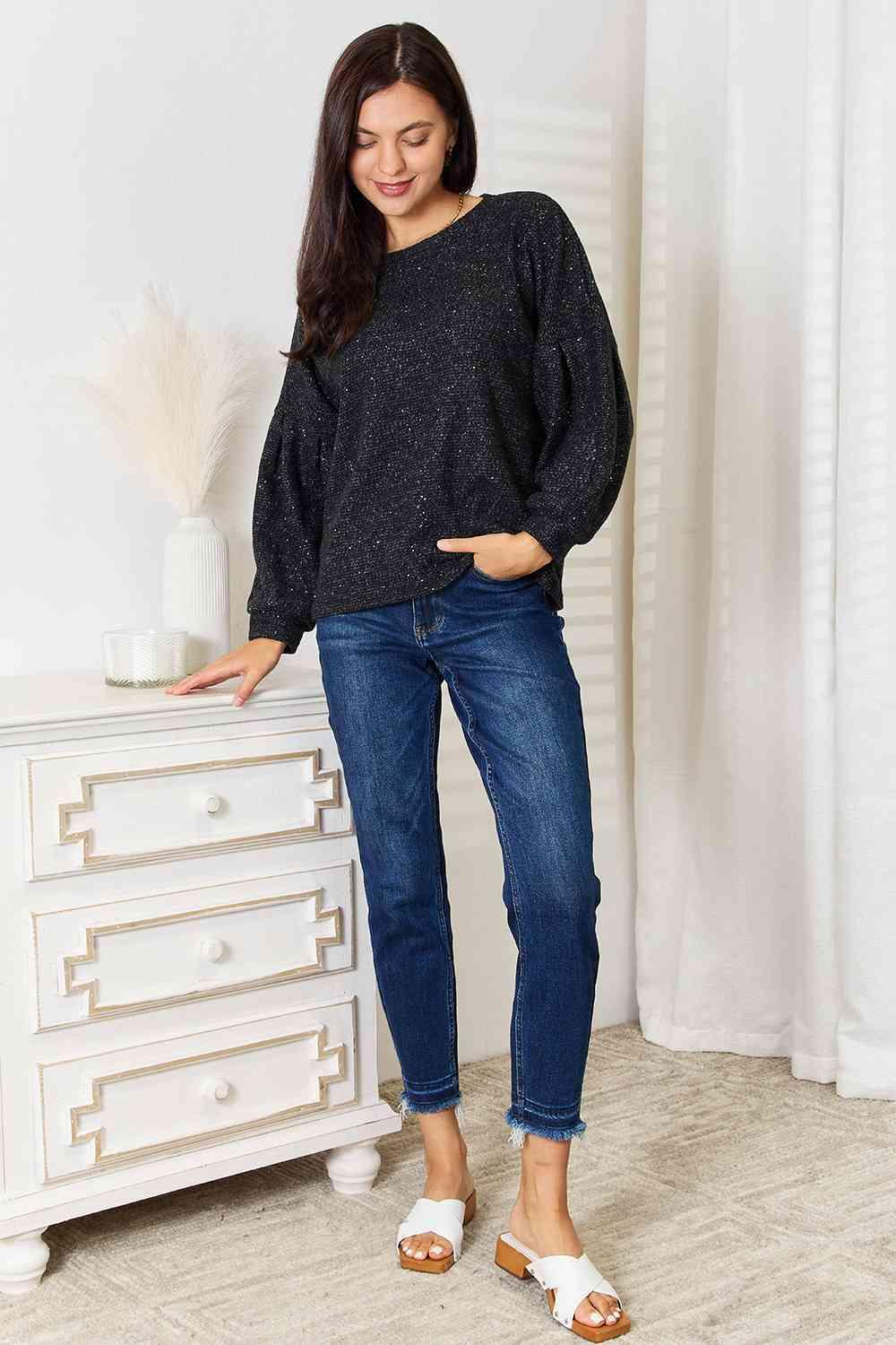 Oversized Fit Long Sleeve Plus Size Glitter Top - MXSTUDIO.COM