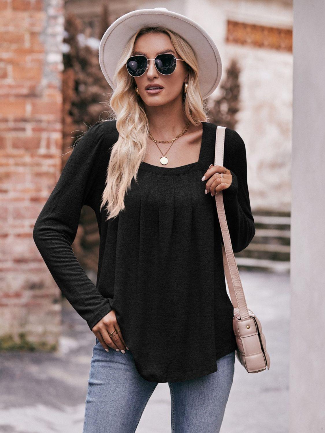 Own The Day Long Sleeve Square Neck Blouse - MXSTUDIO.COM