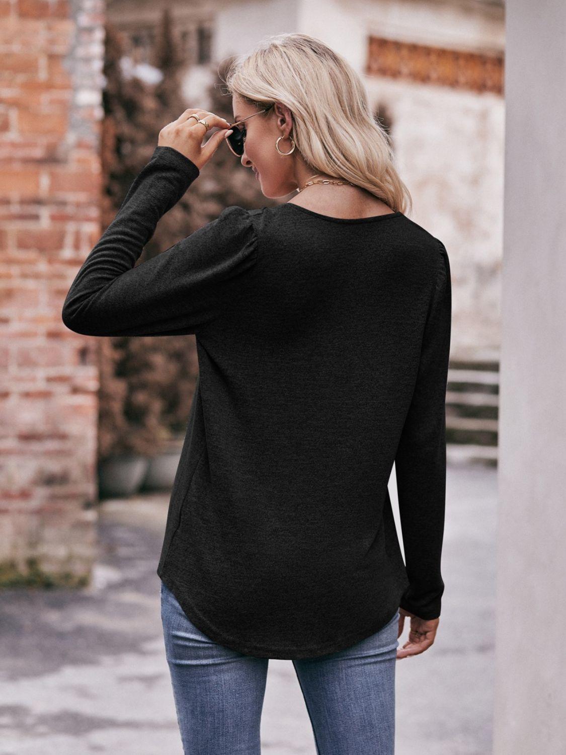 Own The Day Long Sleeve Square Neck Blouse - MXSTUDIO.COM