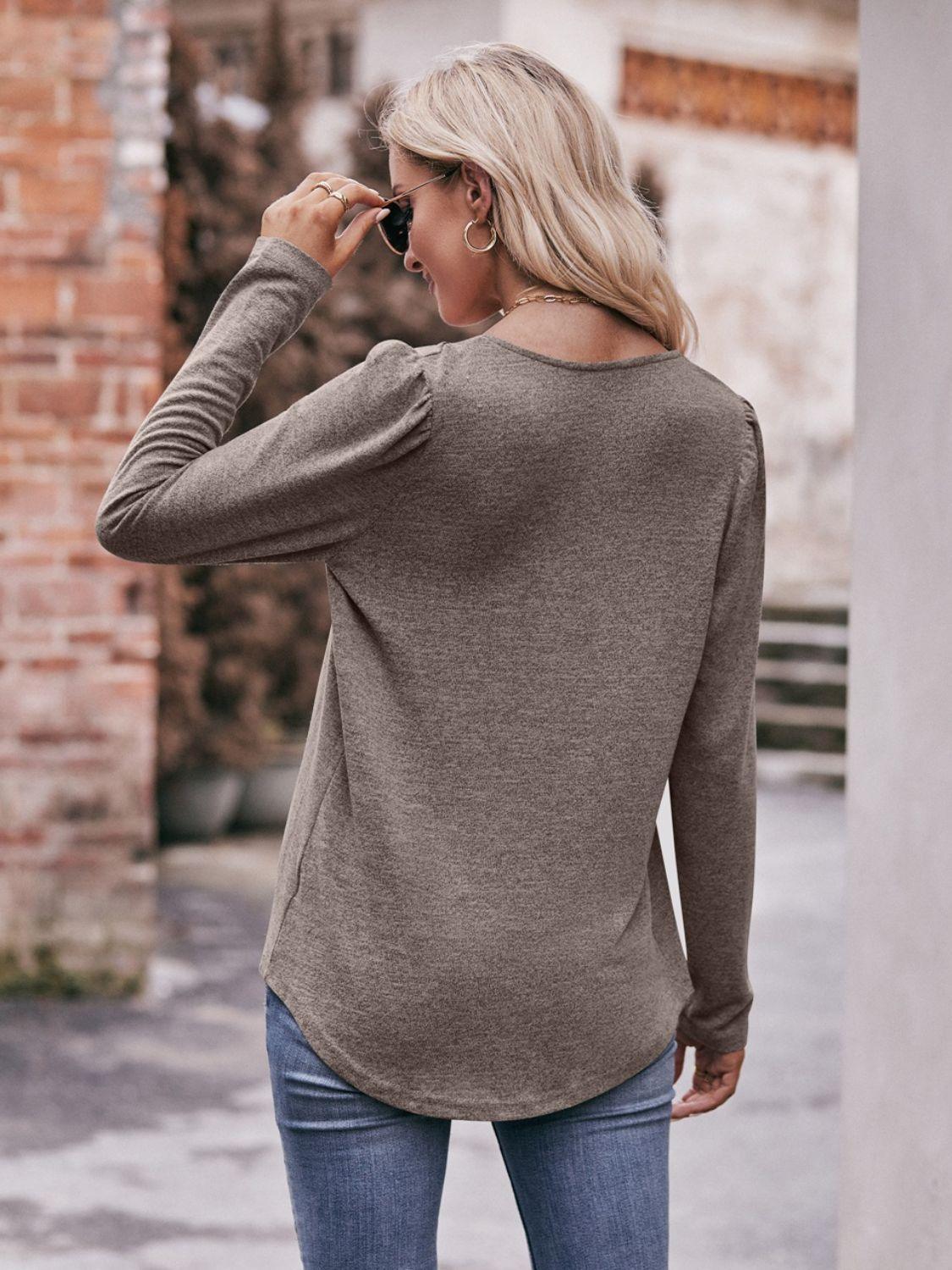 Own The Day Long Sleeve Square Neck Blouse - MXSTUDIO.COM