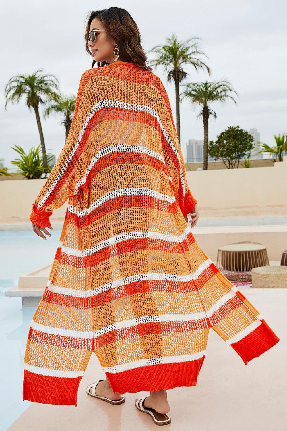 Paradise Found Open Front Striped Beach Cover-Up - MXSTUDIO.COM