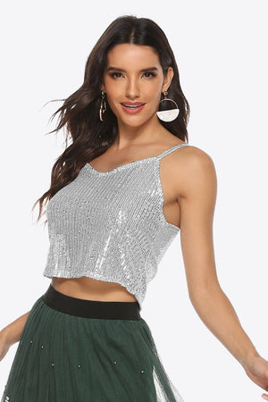 Party Girl Spaghetti Strap Sequin Crop Cami - MXSTUDIO.COM