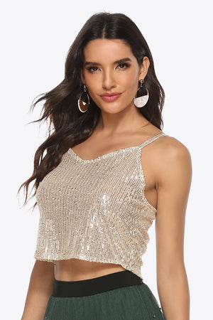 Party Girl Spaghetti Strap Sequin Crop Cami - MXSTUDIO.COM