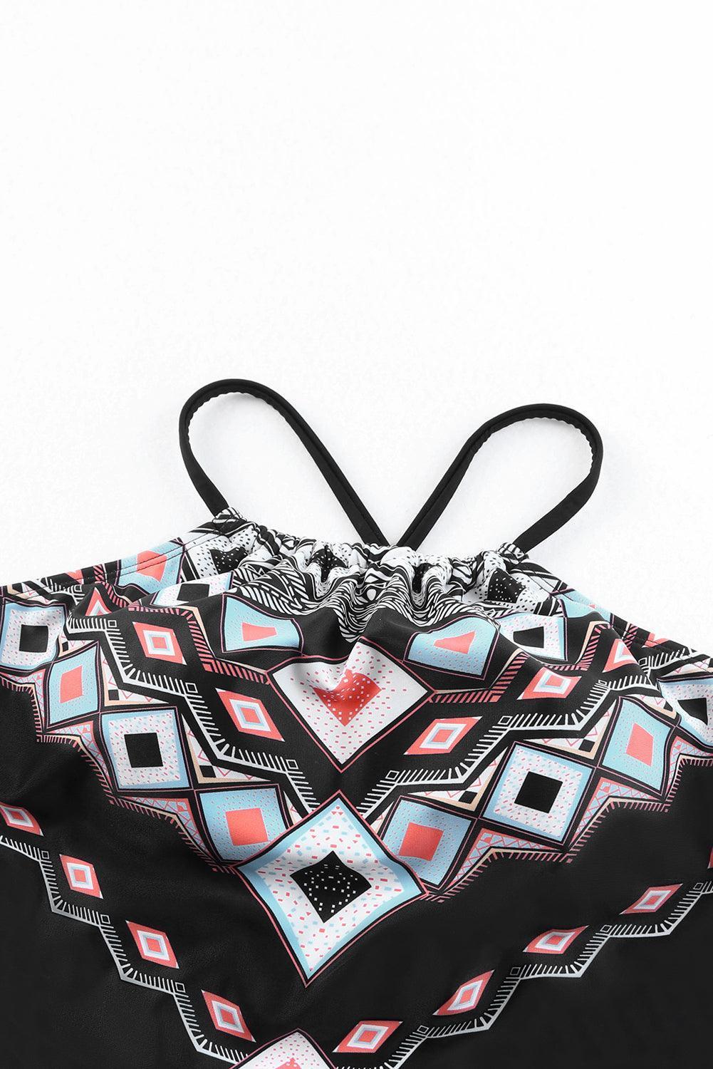 Passionate Geometric Print Tie Back One Piece Swimsuit - MXSTUDIO.COM