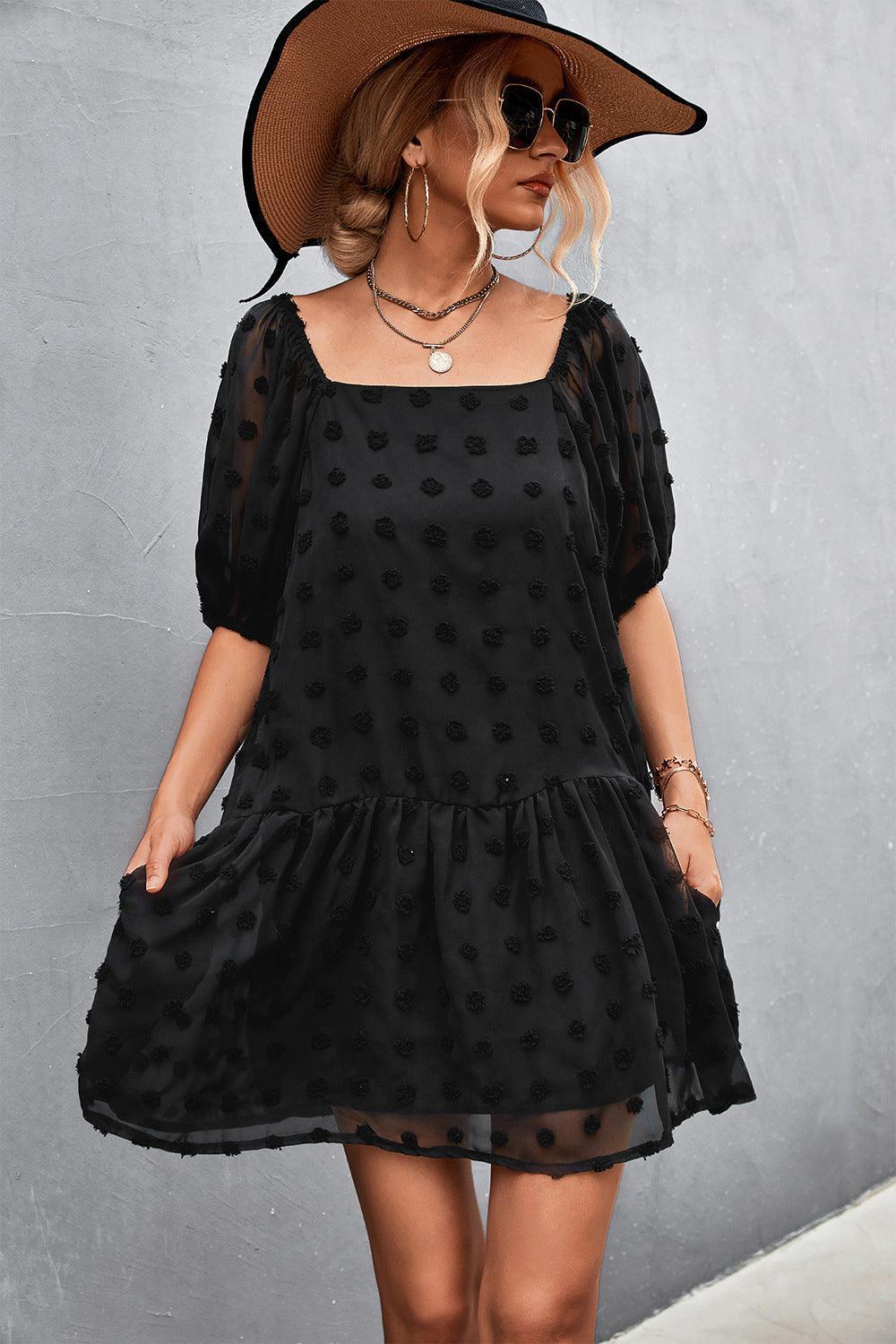 Passionate Swiss Dot Balloon Sleeve Dress - MXSTUDIO.COM