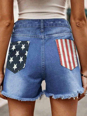 Patriotic Raw Hem American Flag Denim Shorts - MXSTUDIO.COM