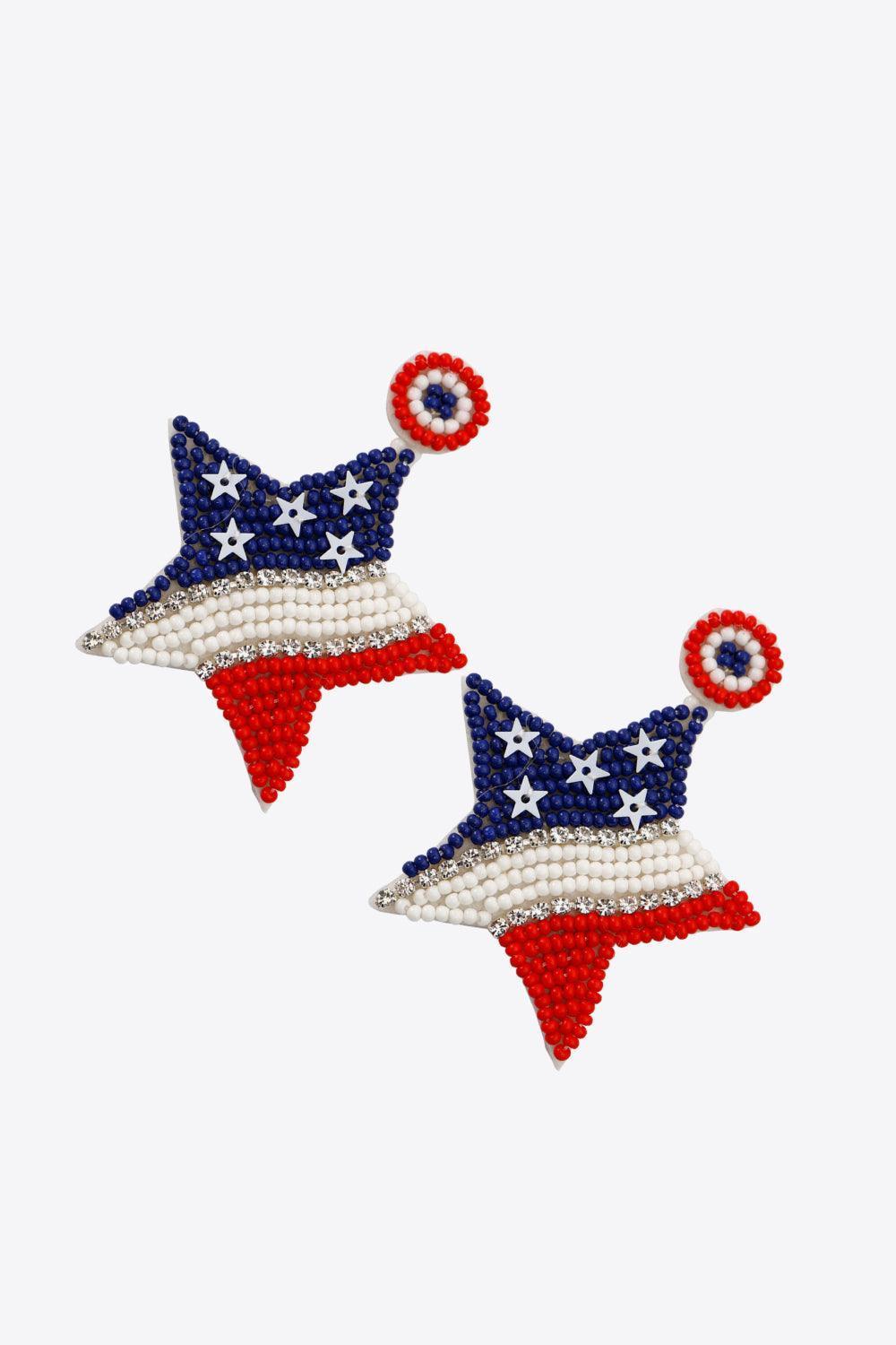 Patriotic US Flag Star Shaped Beaded Earrings - MXSTUDIO.COM