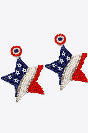 Patriotic US Flag Star Shaped Beaded Earrings - MXSTUDIO.COM