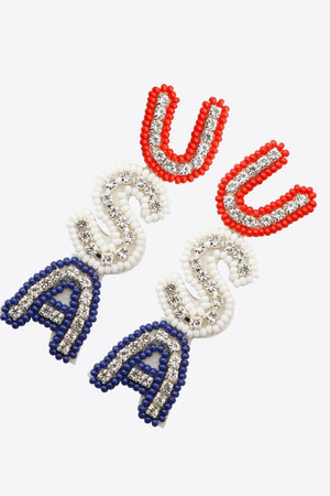 Patriotic Vibe USA Zircon Decor Beaded Earrings - MXSTUDIO.COM