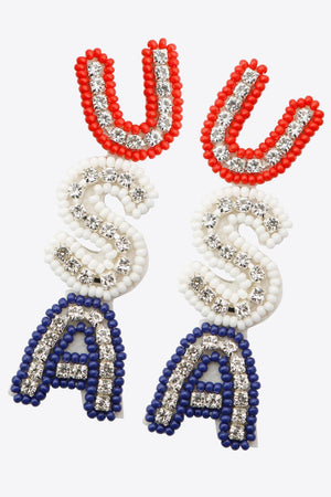 Patriotic Vibe USA Zircon Decor Beaded Earrings - MXSTUDIO.COM