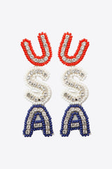 Patriotic Vibe USA Zircon Decor Beaded Earrings - MXSTUDIO.COM