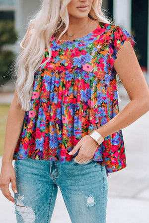 Pause And Relax Crew Neck Floral Babydoll Top - MXSTUDIO.COM