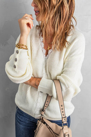 Peaceful Mind Rib-Knit White Lace Sweater - MXSTUDIO.COM
