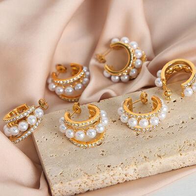 a set of three pairs of gold and pearl earrings