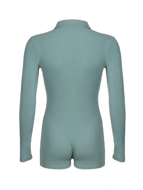 a women's green bodysuit with long sleeves