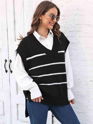 Perfect Layer V-Neck Striped Sweater Vest - MXSTUDIO.COM