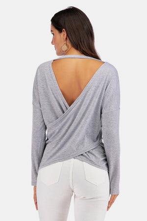 Perfect Me Open Back V-Neck Sweatshirt - MXSTUDIO.COM