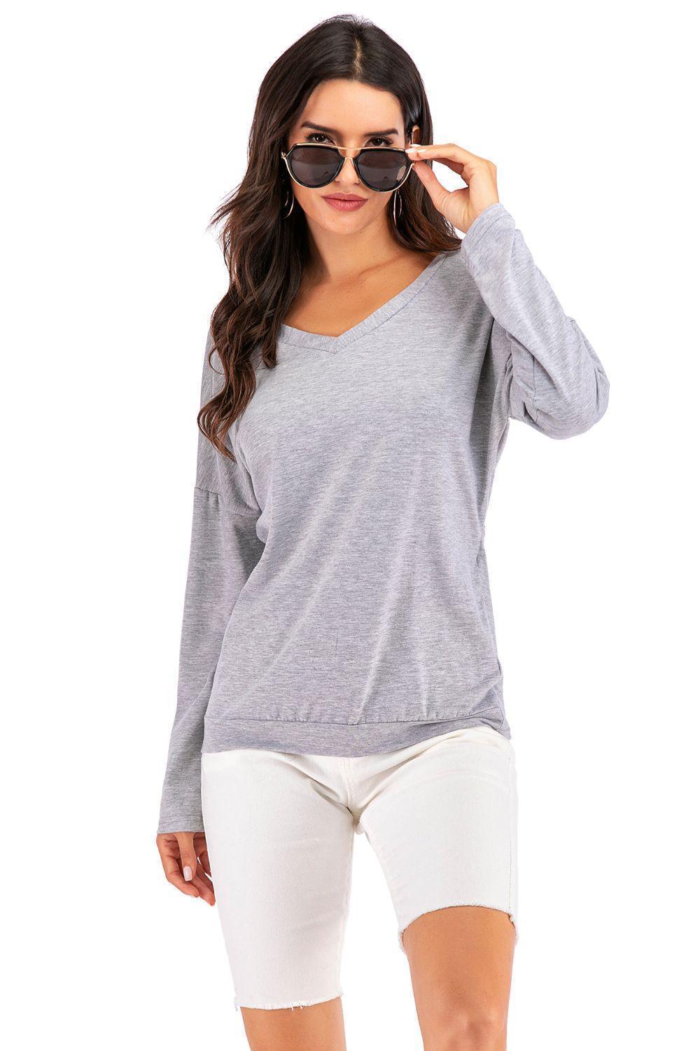 Perfect Me Open Back V-Neck Sweatshirt - MXSTUDIO.COM