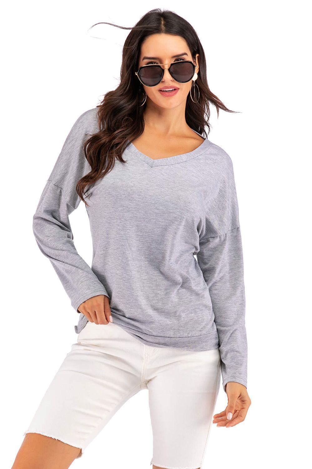 Perfect Me Open Back V-Neck Sweatshirt - MXSTUDIO.COM