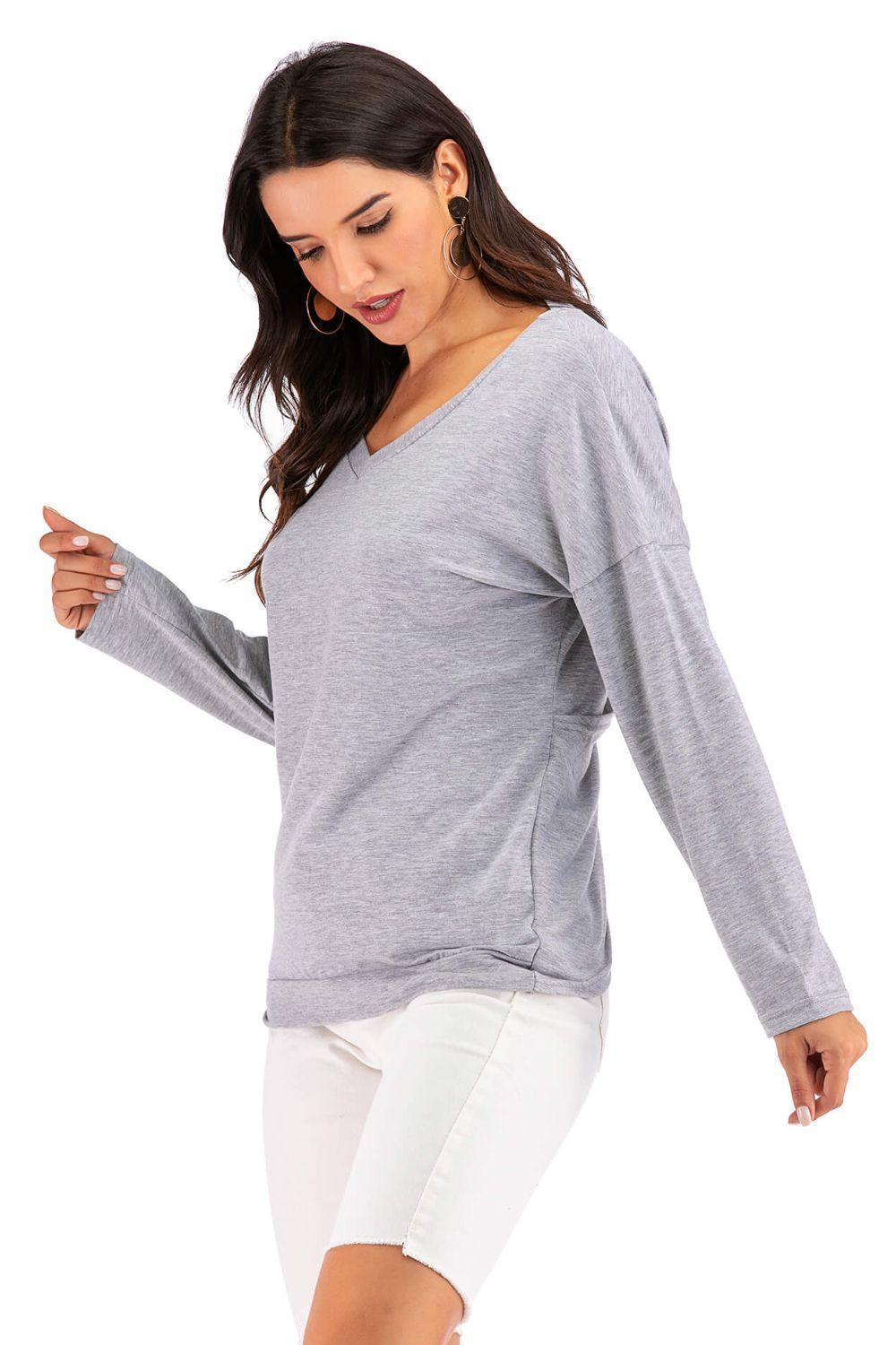 Perfect Me Open Back V-Neck Sweatshirt - MXSTUDIO.COM