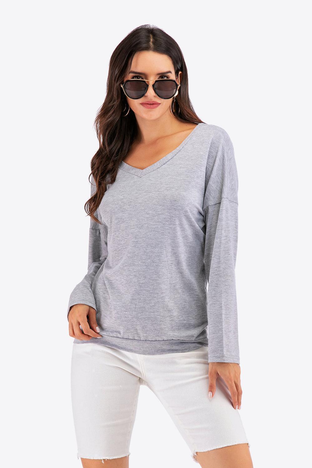 Perfect Me Open Back V-Neck Sweatshirt - MXSTUDIO.COM