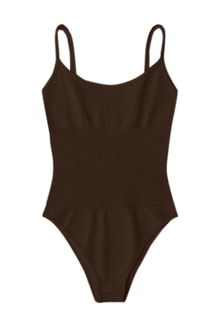 a brown one piece swimsuit on a white background