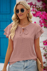 Perfect Sunday Tie-Neck Flutter Sleeve Blouse - MXSTUDIO.COM