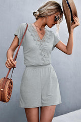 Perfect Sunday V Neck Short Sleeve Romper - MXSTUDIO.COM