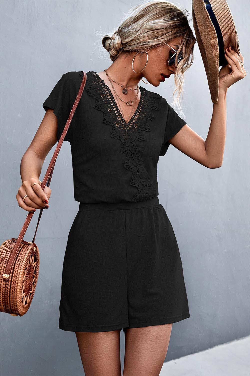 Perfect Sunday V Neck Short Sleeve Romper - MXSTUDIO.COM