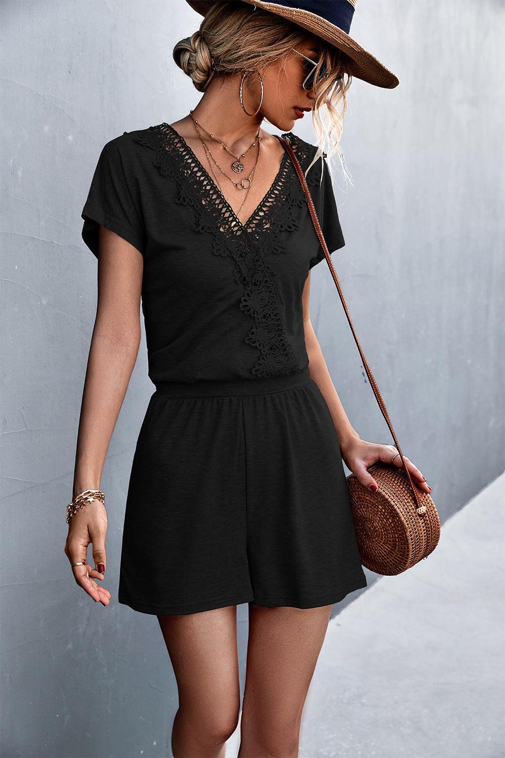 Perfect Sunday V Neck Short Sleeve Romper - MXSTUDIO.COM