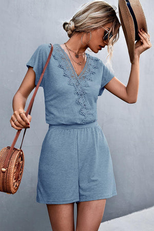 Perfect Sunday V Neck Short Sleeve Romper - MXSTUDIO.COM