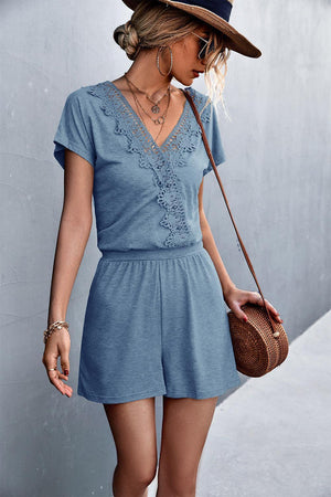 Perfect Sunday V Neck Short Sleeve Romper - MXSTUDIO.COM