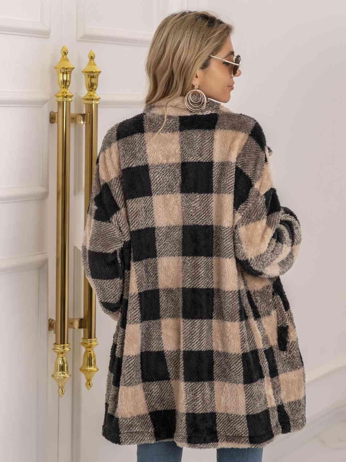 Perfectly Cozy Plaid Long Fuzzy Coat - MXSTUDIO.COM