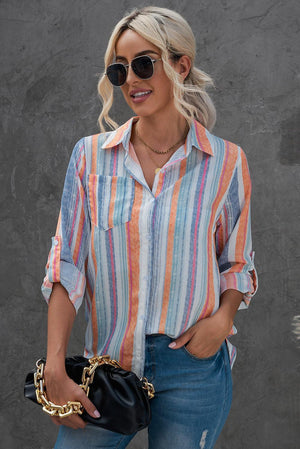 Perky Striped Button-Up Long Sleeve Shirt - MXSTUDIO.COM