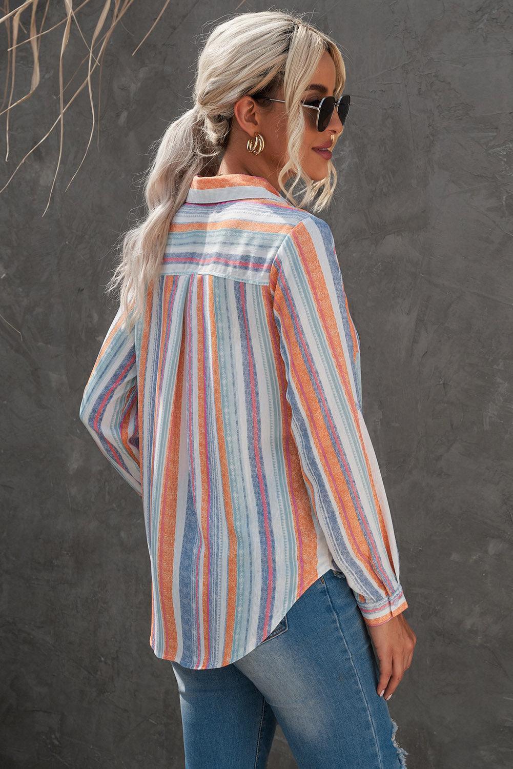 Perky Striped Button-Up Long Sleeve Shirt - MXSTUDIO.COM