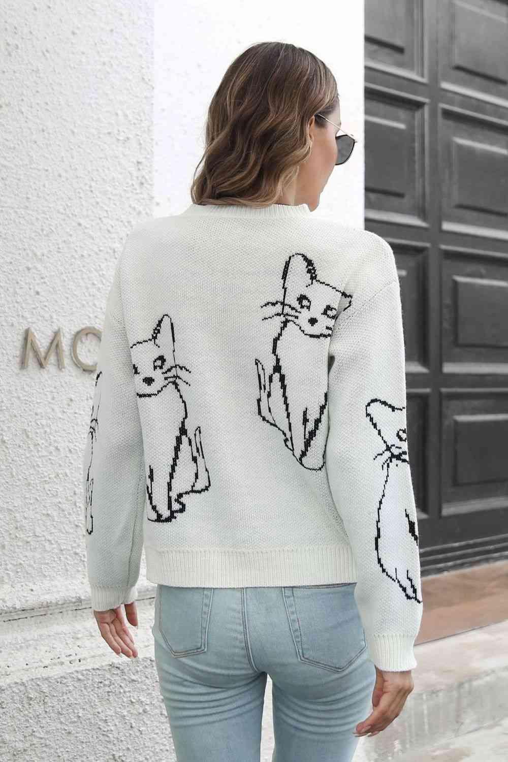 Pet Lover Knitted Crew Neck Cat Sweater - MXSTUDIO.COM