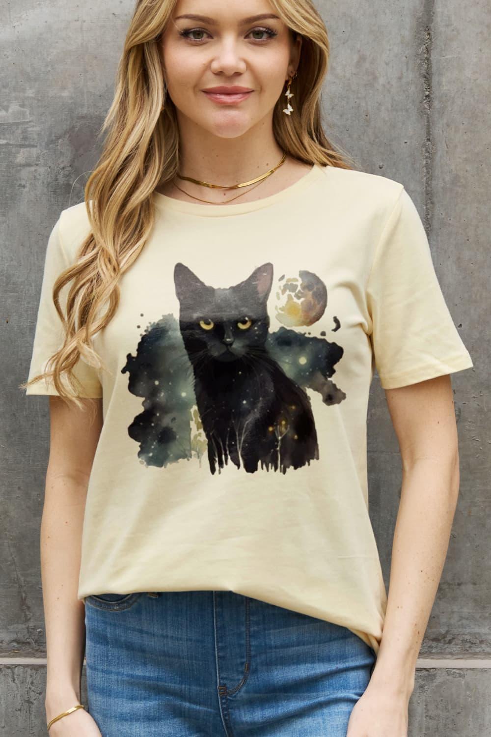 Pet Lover Plus Size Cotton Cat Graphic Tee - MXSTUDIO.COM